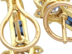 Vintage 1.50Ct Sapphire and 0.68Ct Diamond, 18k Yellow Gold Earrings Circa 1980