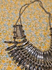 Vintage Bronze Tone Metal Old Nepal Tribal Kantshri Tharu Inspired Bib Necklace