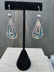 Vintage TAXCO Sterling Silver Mosaic Turquoise Long Dangle Earrings