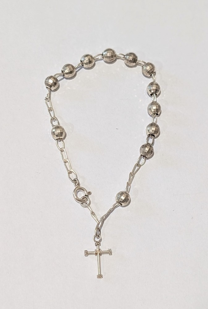 Vintage Sterling Silver Cross Ball Bead 7.75″ Oval Link Bracelet 3 Grams