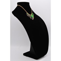 Vintage Leaf Charm Collar Necklace Vibrant Green Enamel Charm NOS 1980s BinA16