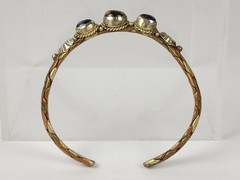 Vintage Braided Mixed Metals Bangle Bracelet Blue Goldstone Tiger Eye Stone Cuff
