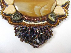 Ella Johnson Bentley Beaded Brooch, Juneau Alaska, Biggs Jasper, Healed Fissure