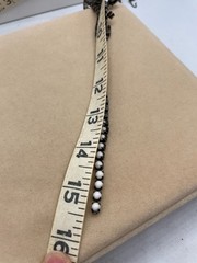VTG MCM Tear drop Milk Glass rhinestone Black setting choker necklace 15″