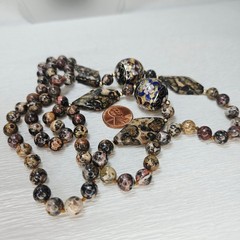 Vintage Necklace LARGE Cloisonne Bead Leopard Jasper Gemstone Knotted 33″