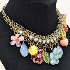 Multicolor Statement Necklace Layered Boho Bib Charm Flowers Eclectic Colorful