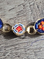 Vintage Micro Mosaic Multi Color Floral Design Linked Bracelet