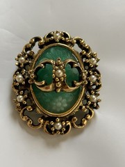 Judy Lee 1960’s “Spanish Moss” Brooch Victorian Revival Art Glass Faux Pearl 1.5