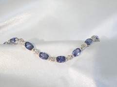 Vintage Sterling Silver 925 Lab Created Tanzanite Station Tennis Bracelet 7″