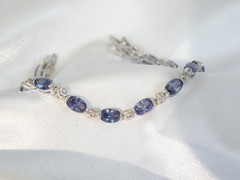 Vintage Sterling Silver 925 Lab Created Tanzanite Station Tennis Bracelet 7″