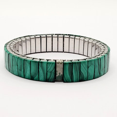 Malachite Stone Green Veneer Panel Stainless Steel Expanding Vintage Bracelet