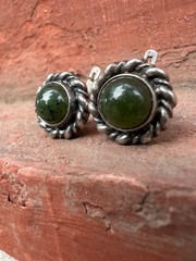 Vintage soviet earrings with Export stamp silver 925 with Nephritis USSR