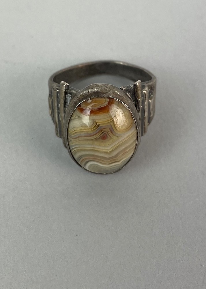 925 Sterling Silver Vintage Cabochon Agate Ring 7.25, Acid Tested