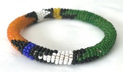Southwestern Green Yellow Black White Orange Blue Bead Beaded Bangle Bracelet