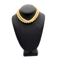 Double Strand 1950s Pearly Light Gold Color Beaded Choker Vtg Necklace 15 Inch
