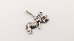 Vintage Sterling Silver Fairy Pendant Charm Wings Star Wand Outstretched Signed