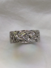 Platinum Antique Vintage Art Deco Diamond Floral Eternity Ring Band 7.5