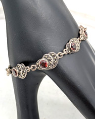 Vintage Bracelet Sterling Silver Garnet Marcasite Link 925