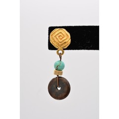 Vintage Dangle Earrings Turquoise Blue Beaded Brushed Gold Matte 1980s BinAZ