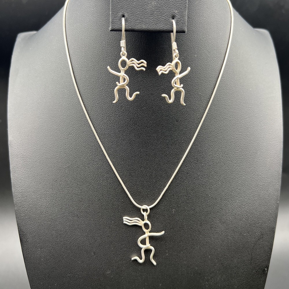 Vintage Sterling Silver Runner Necklace Earrings Set Female Jogger Marathon