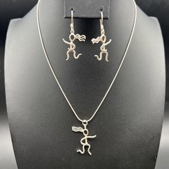 Vintage Sterling Silver Runner Necklace Earrings Set Female Jogger Marathon