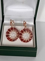 Vintage 1990-s 14 Ct Rolled Gold Large Ruby / Zircons Earrings-Hallmarked 585 RG