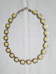 Vintage 1970s Black and Cream Enamel Geometric Necklace Reversible Silvertone