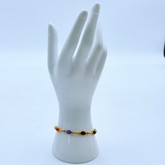 Vintage Scarab Bracelet Gold Tone Metal Faux Stone 7.5”