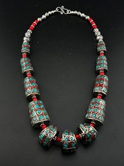 Beautiful Tibetan Nepalese Tube Vintage Turquoise Coral Handmade Necklace