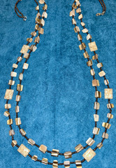 Artisan Natural Long Mother of Pearl Shell Beaded Double Strand Necklace 34″