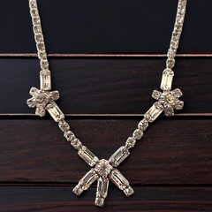 Vintage Baguette Rhinestone Statement Necklace Silver Tone Bridal Glam Hollywood