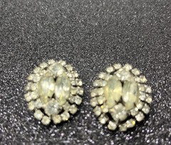 Vtg Uranium Glass Clip On Earrings Marquise Shape w/ 2 Main Stones Uranium