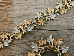 VINTAGE Sarah Coventry Maple Leaf Gold Silver Tone Bracelet Brooch Set GORGEOUS