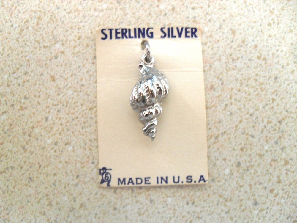 Vintage NOS Elco 3D Conch Spiral Sea Shell Charm Sterling Silver New on Card