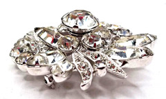 Vintage Signed Eisenberg Ice Rhodium-Plated Sparkling Rhinestone Floral Brooch