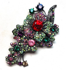 Vintage 3.5 Rhinestone Floral Pin Blackened Silver Tone signed