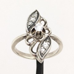 Vintage Elegant RING Silver 925 with Chic Bright Stone -size: 6.75US (17mm) #123