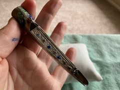 Vintage Chinese Stamped Silver Jeweled Enamel Finger Guard Brooch Pin Jewelry 2