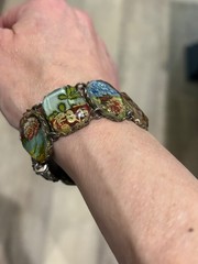 Vintage Ayala Bar Retired Fabric Under Glass Panel Bracelet Magnetic Clasp