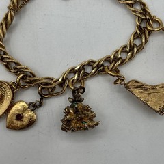 Vtg Monet Link Gold Tone Charm Bracelet Grand Piano Heart Wishing Well Tree ETC
