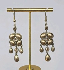 Topaz Faux Pearl Cabochon & Rhinestone Dangle Drop Earrings Vintage 2.5 Inches