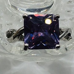 Silver Tone Purple Rhinestone Cocktail Ring Sz 9.75