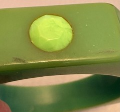 Vintage Bakelite Bangle Green Octagon Inlay Polka Dots Bracelet TESTED