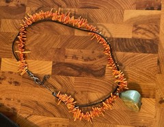 Vintage Coral & Turquoise Pendant Two Strand Necklace. Unique. 16 Inches