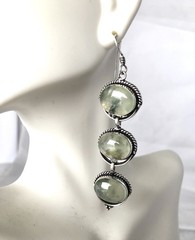 Vintage Prehnite 925 Silver French Hooks Earrings 3”