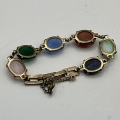 Multi Stone Uncarved Scarab Link Bracelet Semi Precious Stones 7