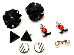 CELEBRITY BLACK GOLD SILVER RHINESTONE ENAMEL POST CLIP ON EARRINGS MCM LOT 20
