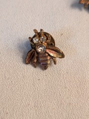 AJC marked set of 2 matching vintage bee pins w Rhinestones and Screw Back