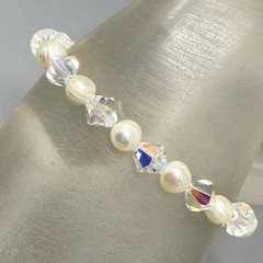 Crystal Glass and Genuine Pearl Beaded Necklace Bracelet Set AB Sterling Clasp