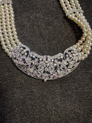 18K White Gold Diamond Filigree Pearl Necklace 15–16” 40g 750 Marked